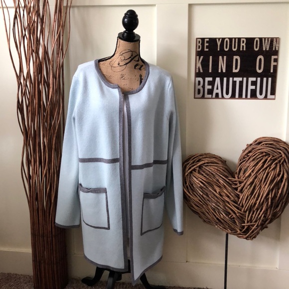 Elle Sweaters - Elle Wan Blue Full Bloom coat sweater